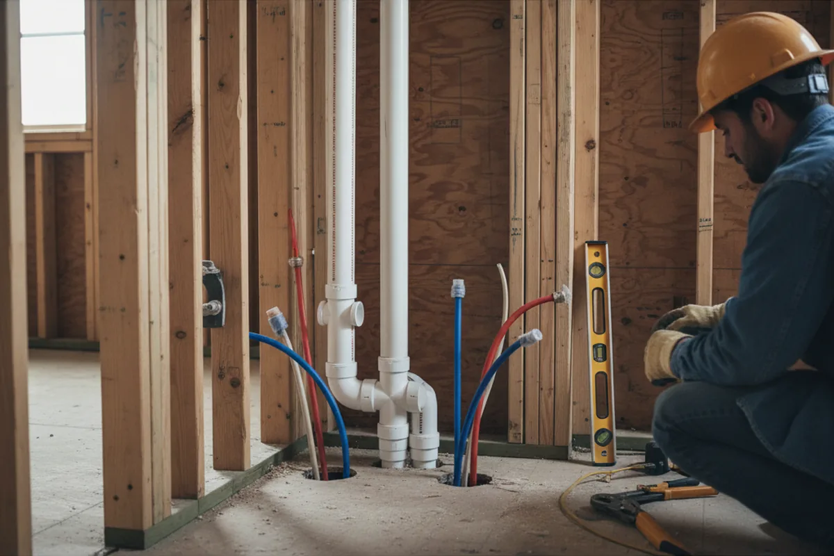 Drain and supply rough-in during Sump Pump Repair in Symsonia